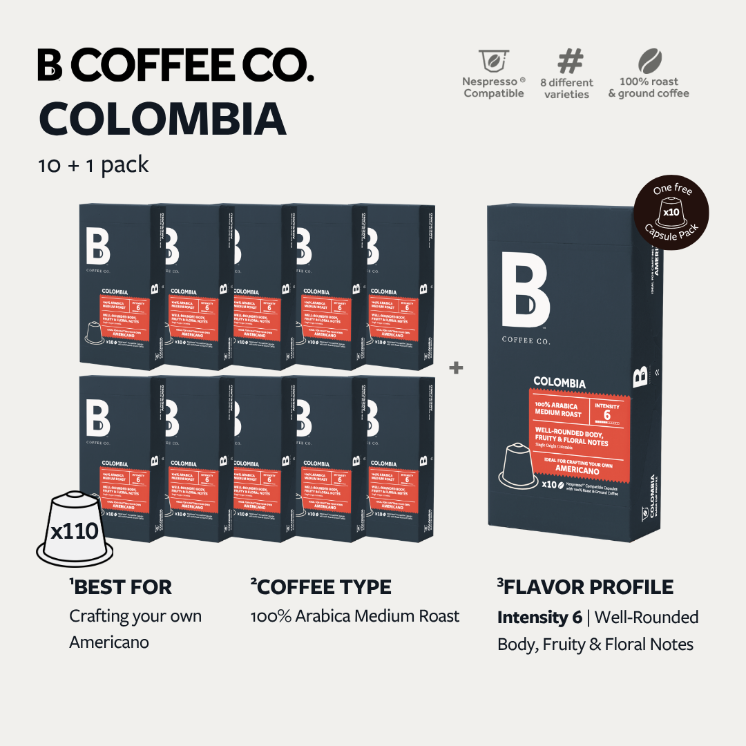 
                  
                    B Coffee Co. Colombia Americano Nespresso Compatible Coffee Capsules 10 Pods per Pack
                  
                