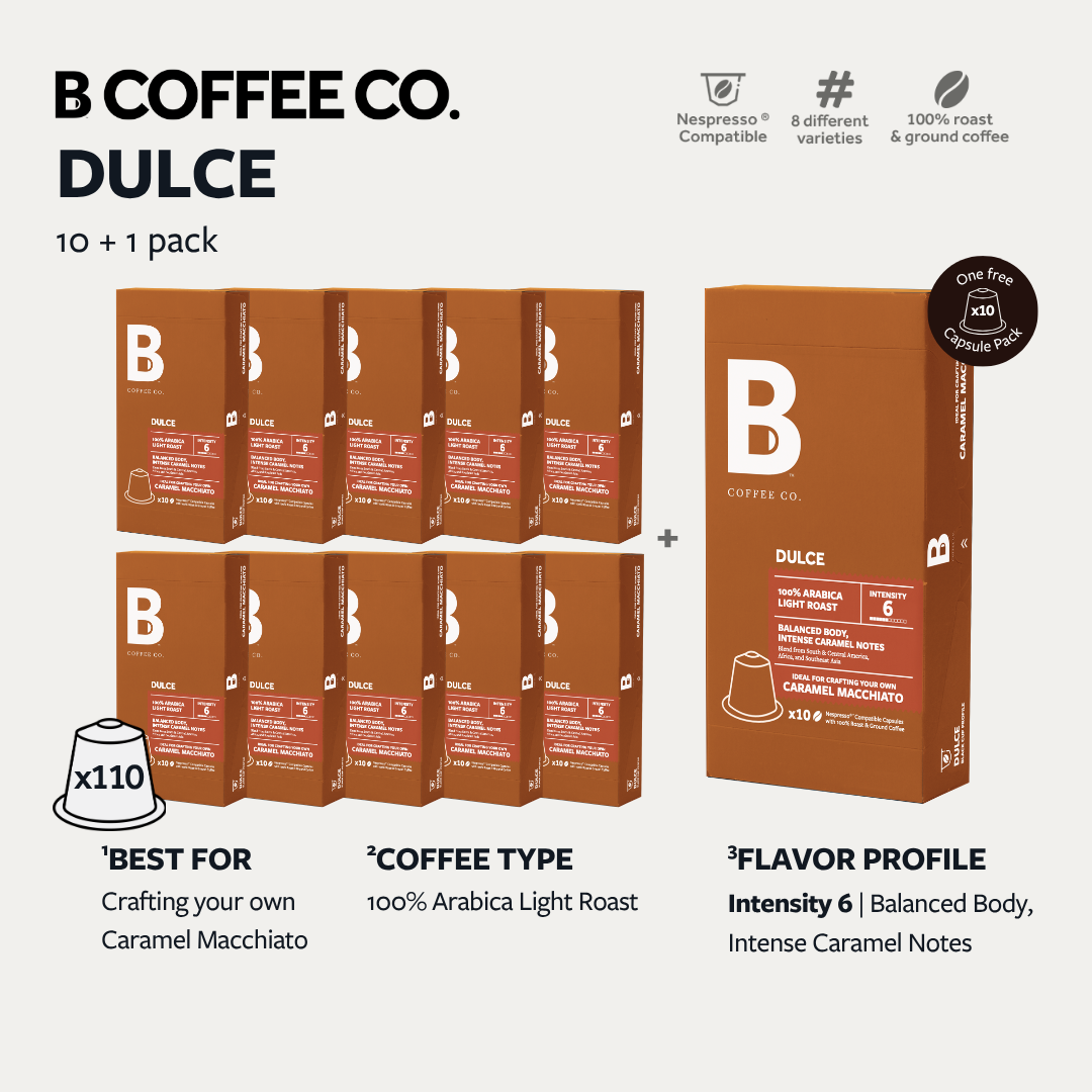 
                  
                    B Coffee Co. Dulce Caramel Macchiato Nespresso Compatible Coffee Capsules 10 Pods per Pack
                  
                