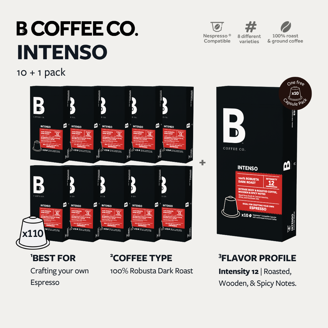 
                  
                    B Coffee Co. Intenso Espresso Nespresso Compatible Coffee Capsules 10 Pods per Pack
                  
                