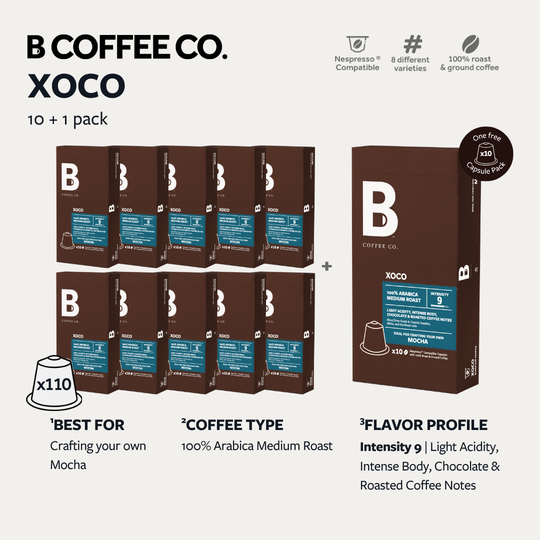 
                  
                    B Coffee Co. Xoco Mocha Nespresso Compatible Coffee Capsules 10 Pods per Pack
                  
                