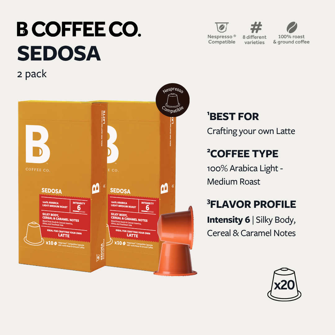 
                  
                    B Coffee Co. Sedosa Latte Nespresso Compatible Coffee Capsules 10 Pods per Pack
                  
                