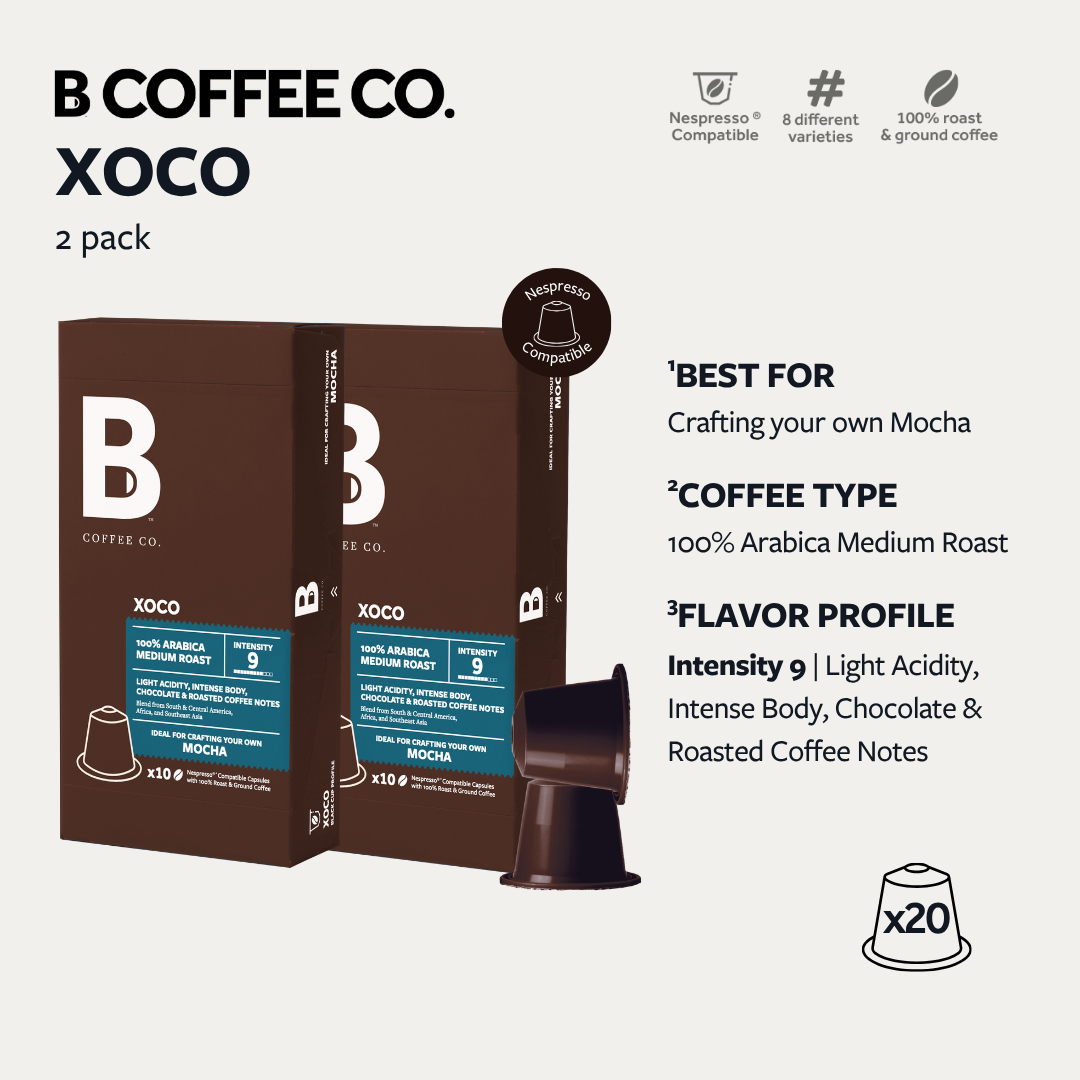 
                  
                    B Coffee Co. Xoco Mocha Nespresso Compatible Coffee Capsules 10 Pods per Pack
                  
                