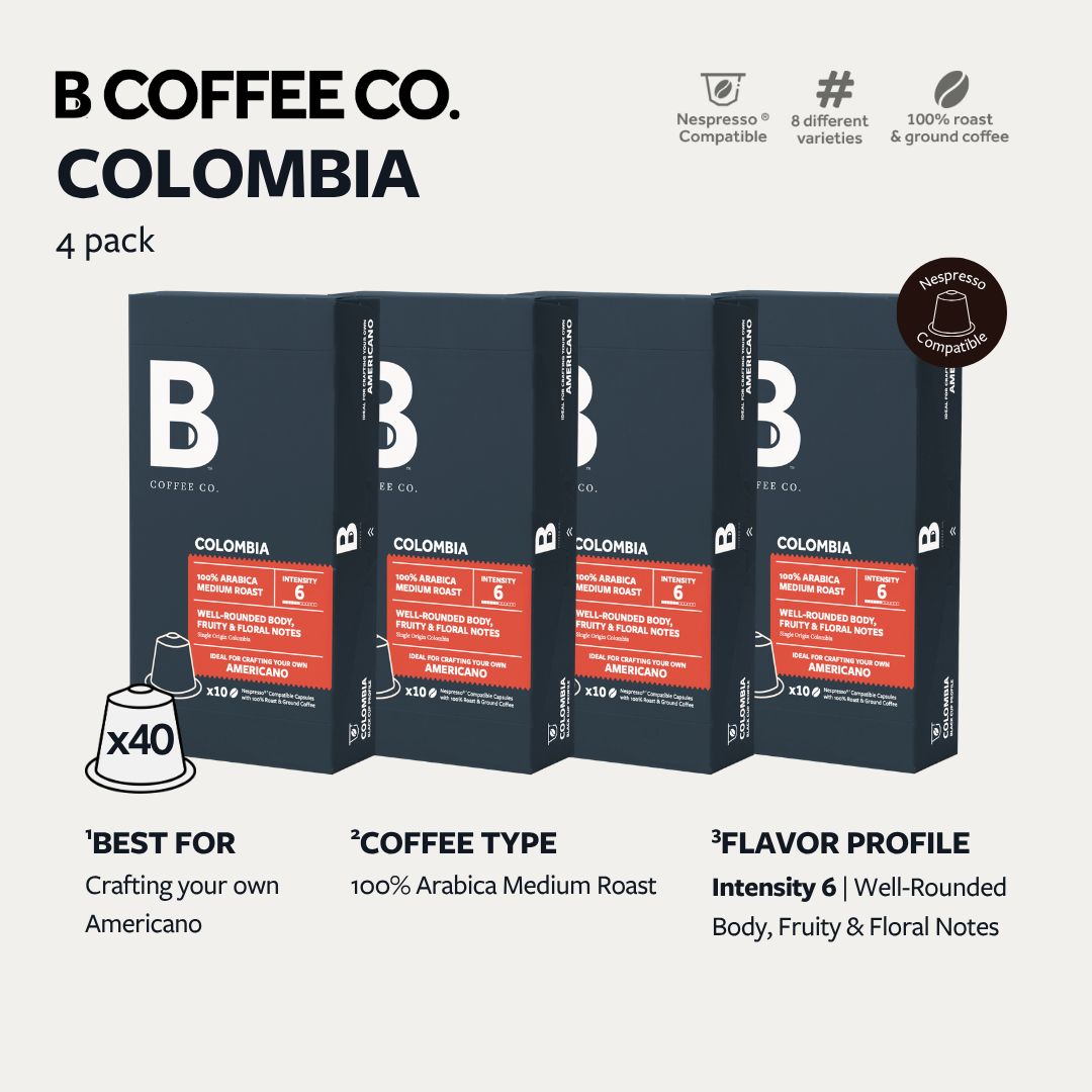 
                  
                    B Coffee Co. Colombia Americano Nespresso Compatible Coffee Capsules 10 Pods per Pack
                  
                