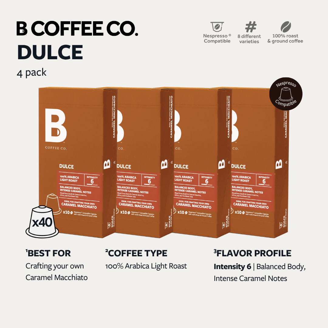 
                  
                    B Coffee Co. Dulce Caramel Macchiato Nespresso Compatible Coffee Capsules 10 Pods per Pack
                  
                