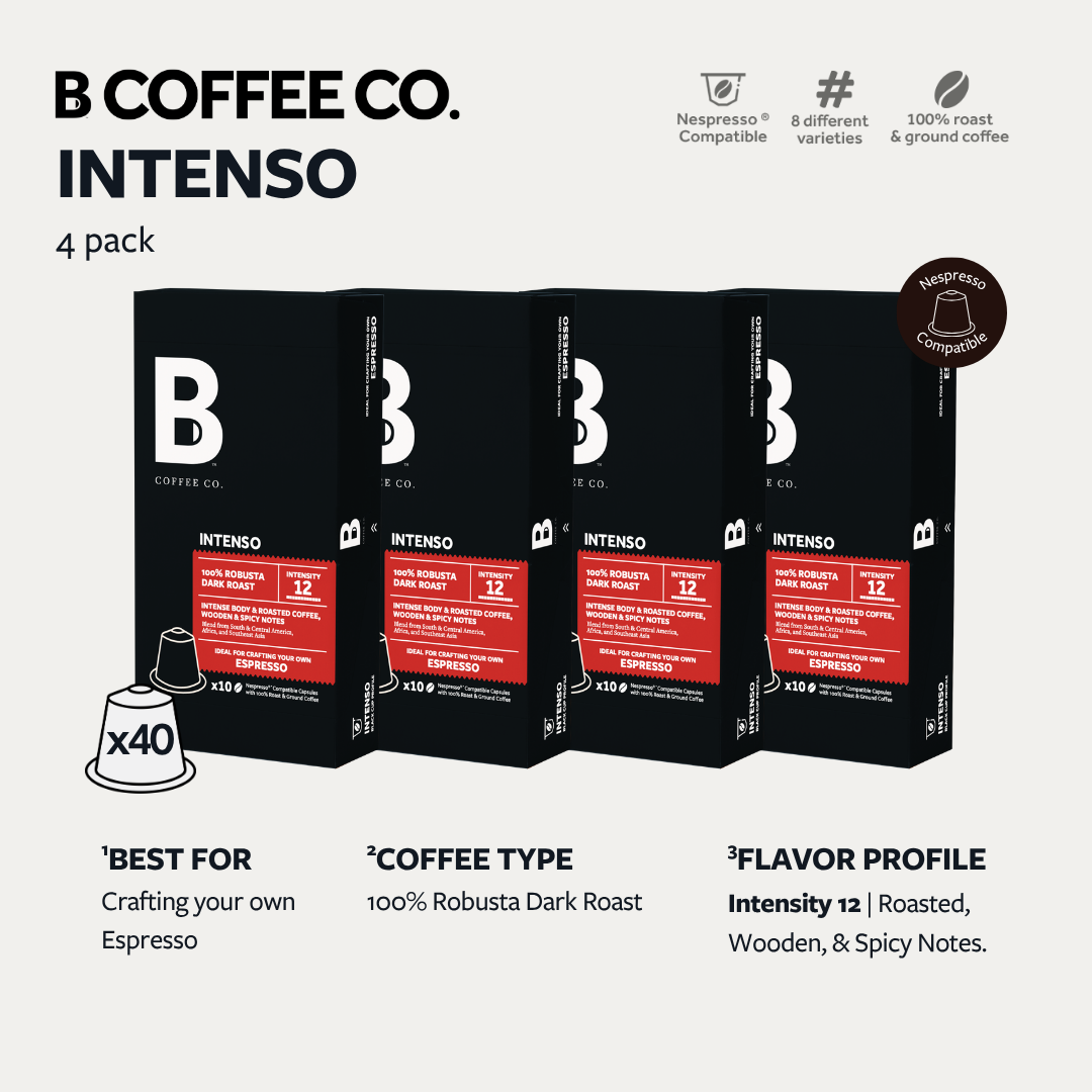 
                  
                    B Coffee Co. Intenso Espresso Nespresso Compatible Coffee Capsules 10 Pods per Pack
                  
                
