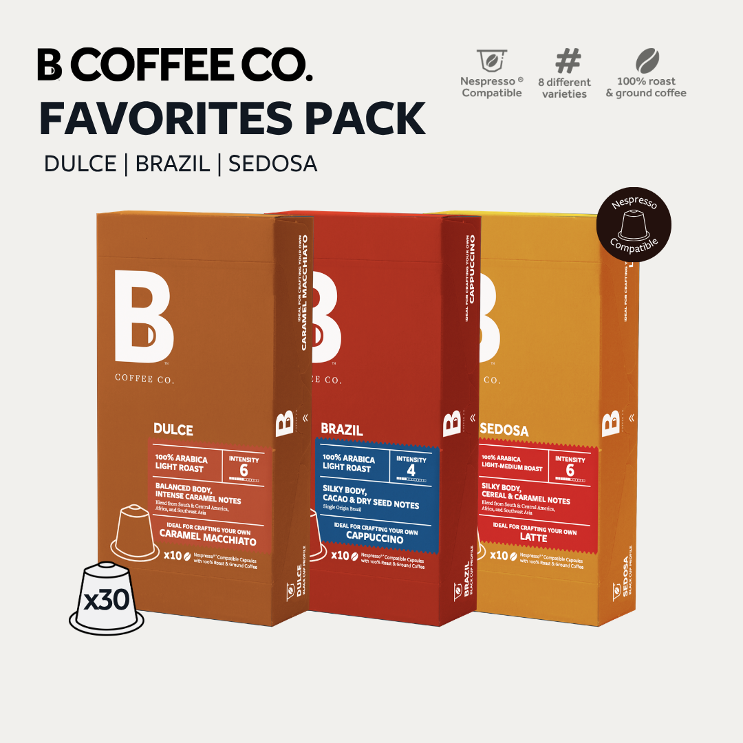 
                  
                    B Coffee Co. Favorites Pack, Pack of 3 - Dulce, Brazil, Sedosa
                  
                