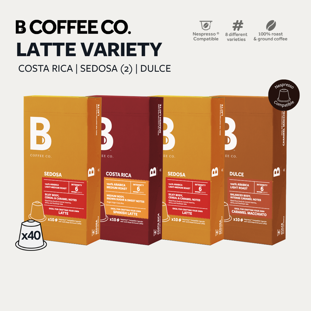 
                  
                    B Coffee Co. Latte Variety Bundle, Pack of 4 - Sedosa x2, Costa Rica, Dulce
                  
                