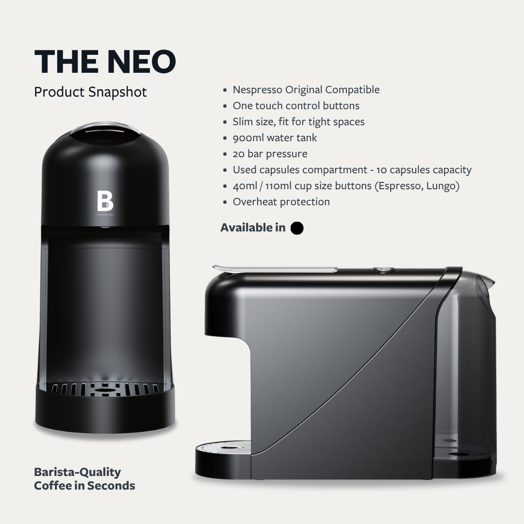 
                  
                    B Coffee Co. Neo Gift Set, Nespresso Compatible Coffee Capsule Machine with Milk Frother
                  
                