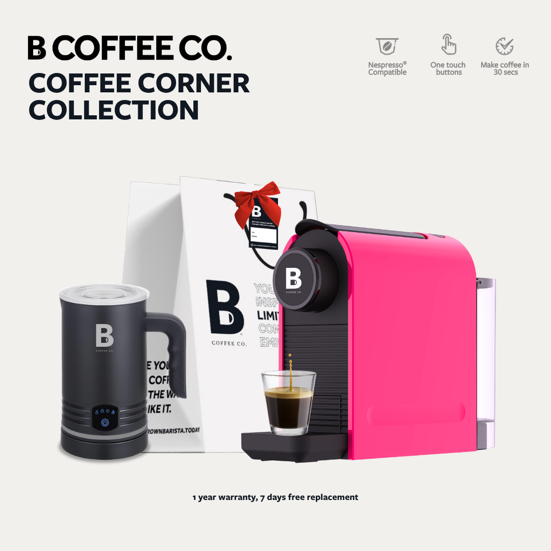
                  
                    B Coffee Co. Freshman Core Coffee Corner Collection, Coffee Capsule Machine with Varsity Frother
                  
                