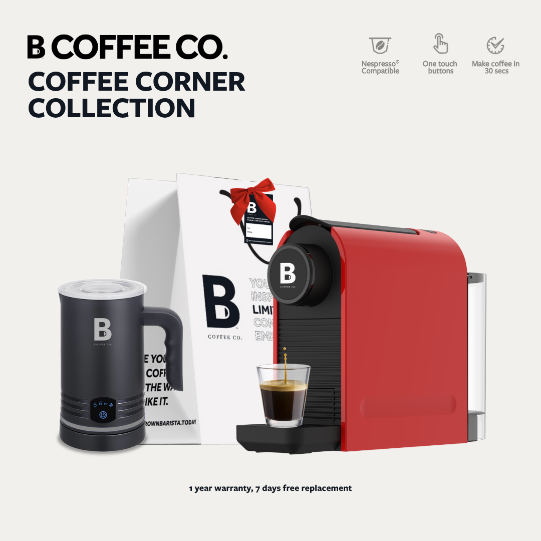 
                  
                    B Coffee Co. Freshman Core Coffee Corner Collection, Coffee Capsule Machine with Varsity Frother
                  
                
