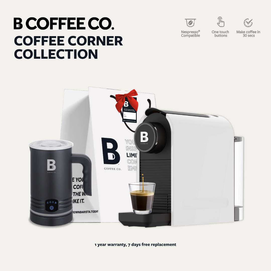 
                  
                    B Coffee Co. Freshman Core Coffee Corner Collection, Coffee Capsule Machine with Varsity Frother
                  
                
