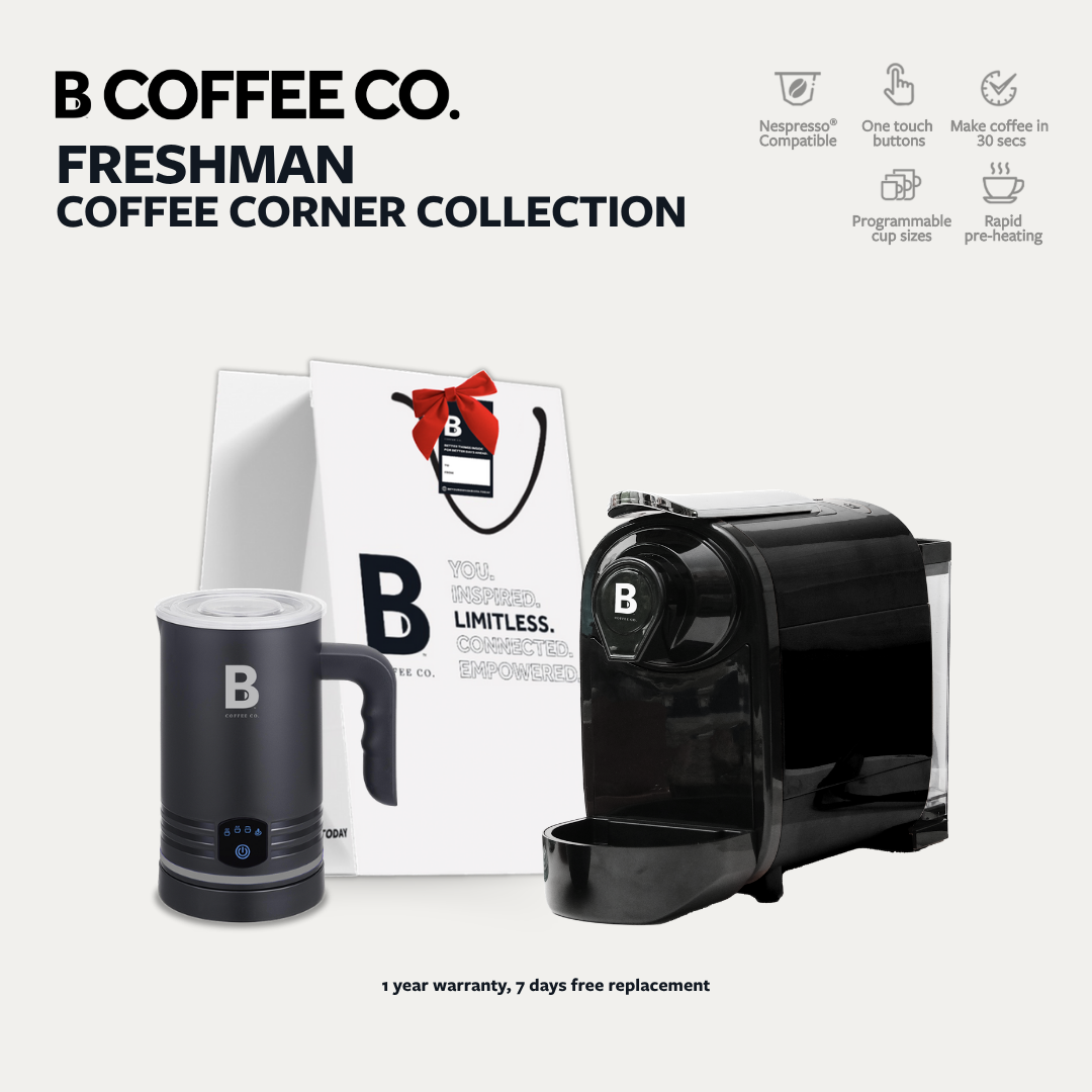 
                  
                    B Coffee Co. Freshman V1 Coffee Corner Collection, Coffee Capsule Machine with Varsity Frother
                  
                