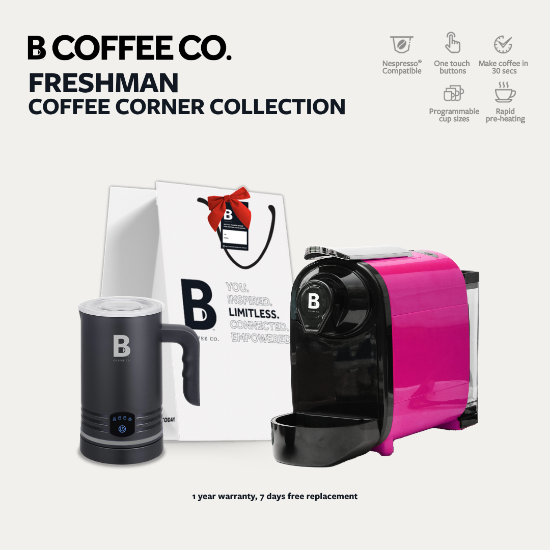 
                  
                    B Coffee Co. Freshman V1 Coffee Corner Collection, Coffee Capsule Machine with Varsity Frother
                  
                
