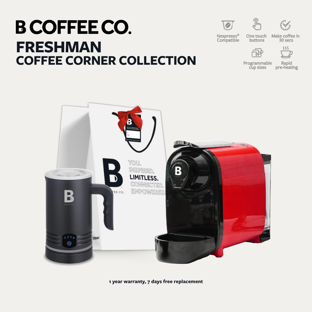 
                  
                    B Coffee Co. Freshman V1 Coffee Corner Collection, Coffee Capsule Machine with Varsity Frother
                  
                