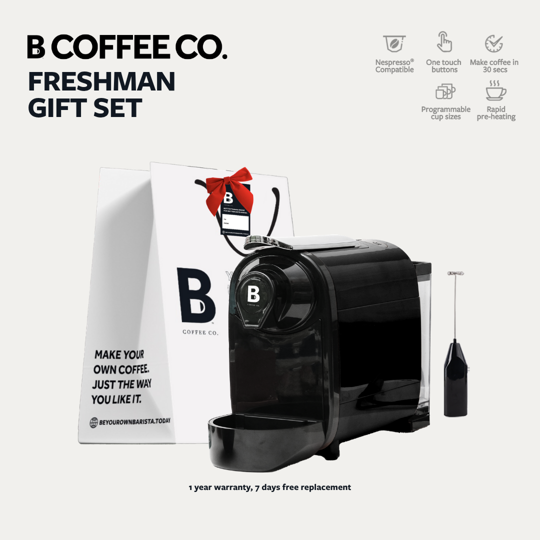 
                  
                    B Coffee Co. Freshman V1 Gift Set, Nespresso Compatible Coffee Capsule Machine with Milk Frother
                  
                