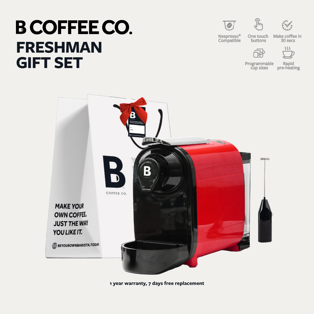 
                  
                    B Coffee Co. Freshman V1 Gift Set, Nespresso Compatible Coffee Capsule Machine with Milk Frother
                  
                