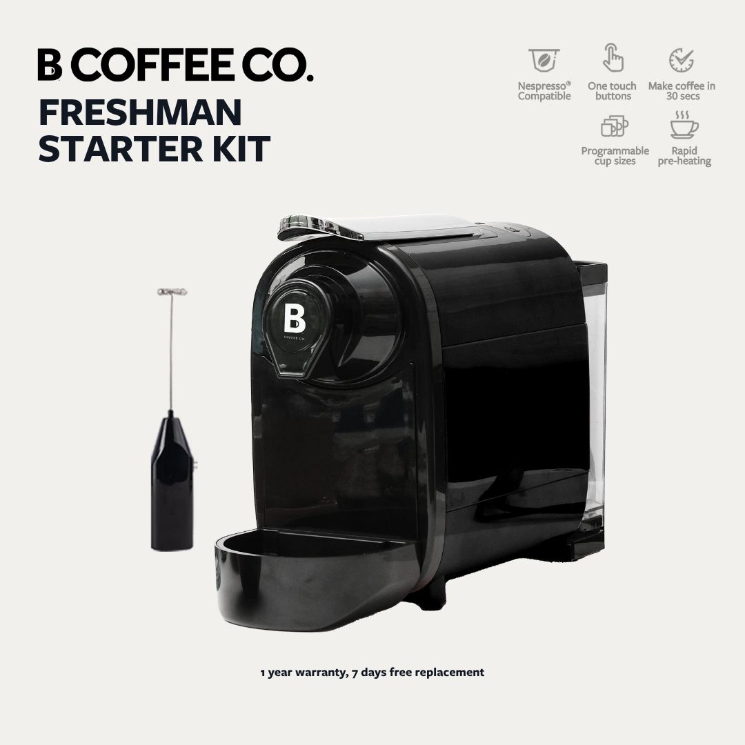 
                  
                    B Coffee Co. Freshman V1 Starter Kit, Nespresso Compatible Coffee Capsule Machine with Milk Frother
                  
                