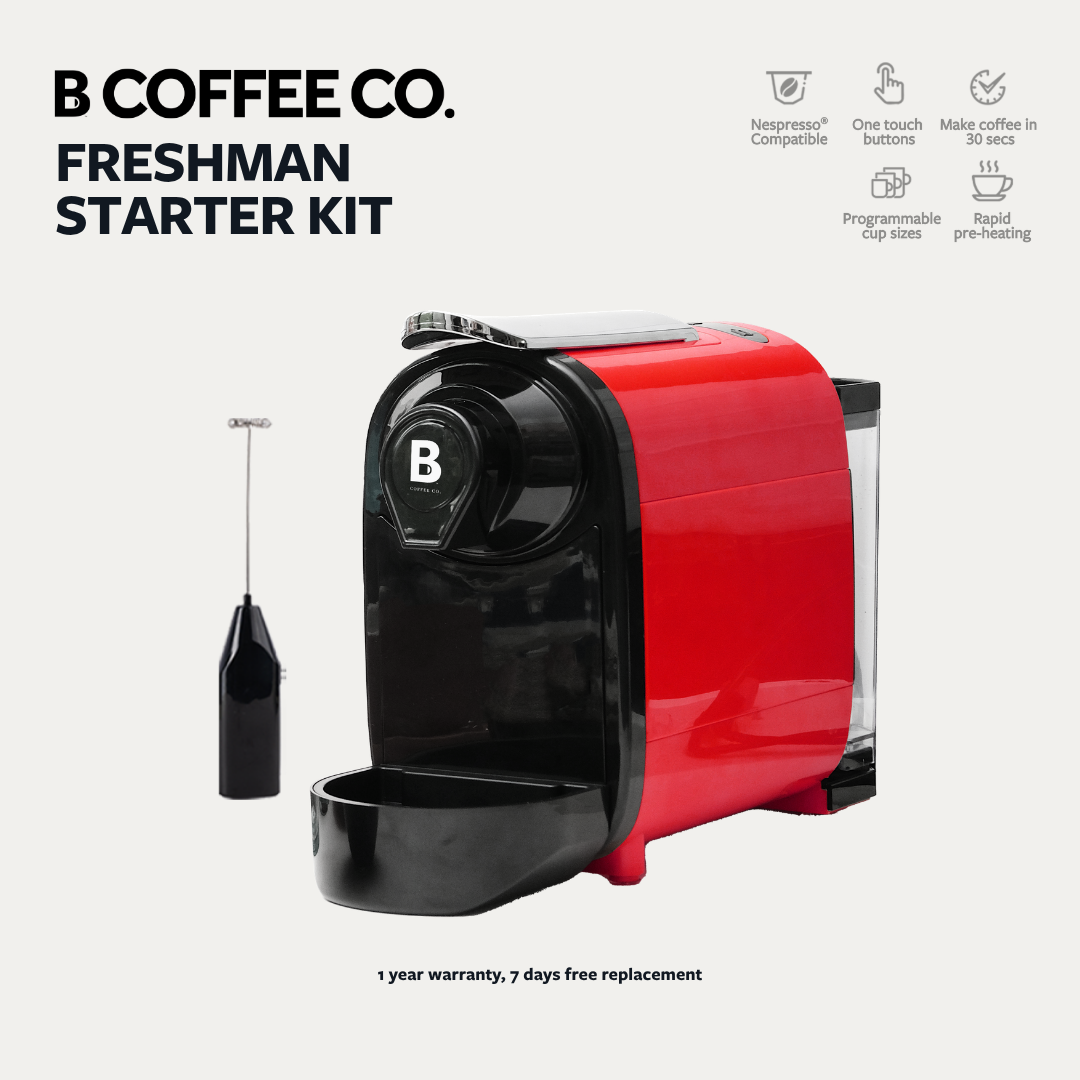
                  
                    B Coffee Co. Freshman V1 Starter Kit, Nespresso Compatible Coffee Capsule Machine with Milk Frother
                  
                