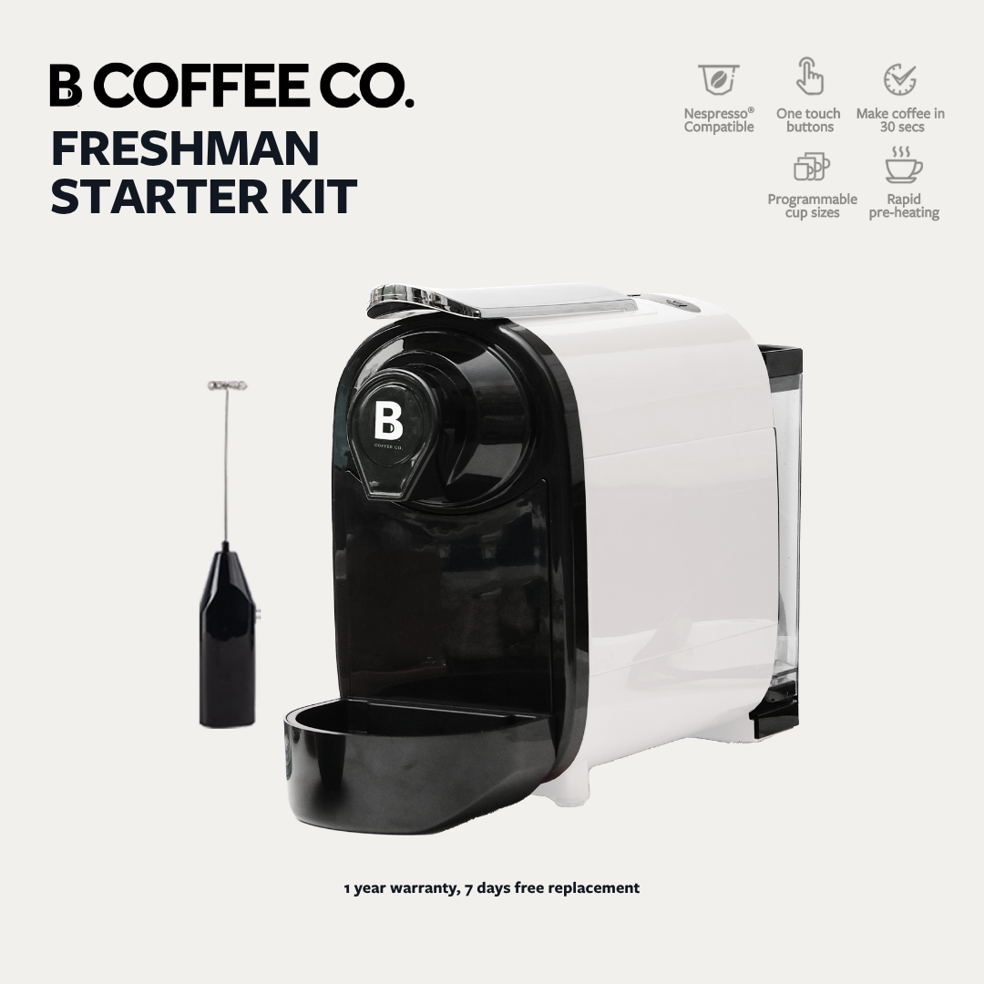 
                  
                    B Coffee Co. Freshman V1 Starter Kit, Nespresso Compatible Coffee Capsule Machine with Milk Frother
                  
                