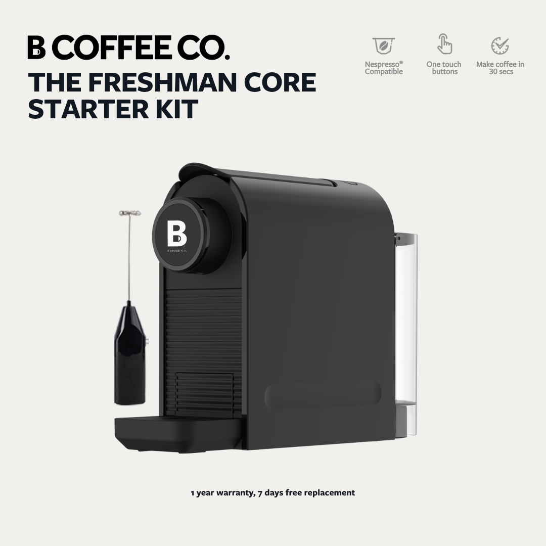 
                  
                    B Coffee Co. Freshman Core Black Starter Kit, Nespresso Compatible Coffee Capsule Machine with Milk Frother
                  
                