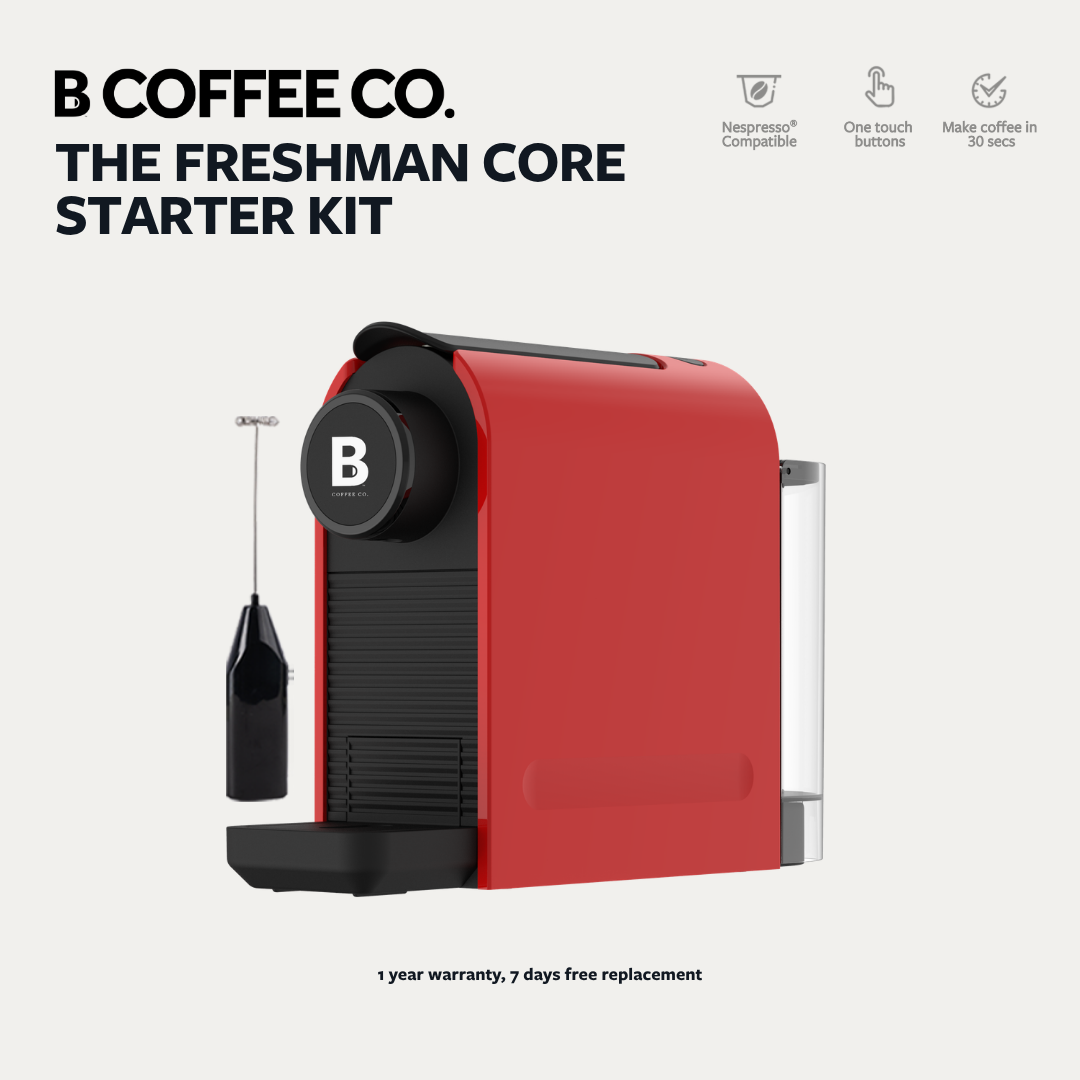 
                  
                    B Coffee Co. Freshman Core Black Starter Kit, Nespresso Compatible Coffee Capsule Machine with Milk Frother
                  
                