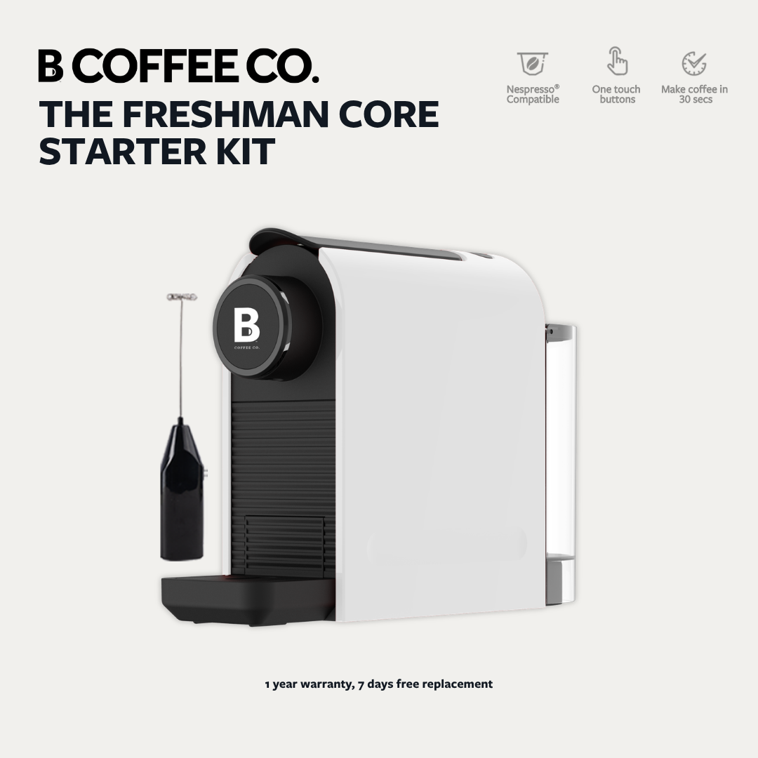 
                  
                    B Coffee Co. Freshman Core Black Starter Kit, Nespresso Compatible Coffee Capsule Machine with Milk Frother
                  
                