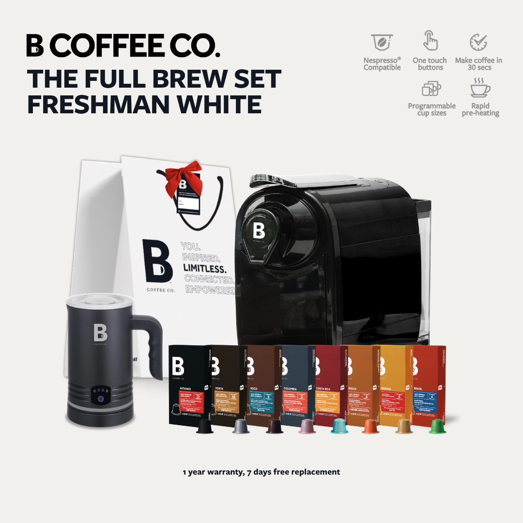 
                  
                    B Coffee Co. Freshman V1 Full Brew Set, Coffee Machine with Varsity Frother & Discovery Pack
                  
                