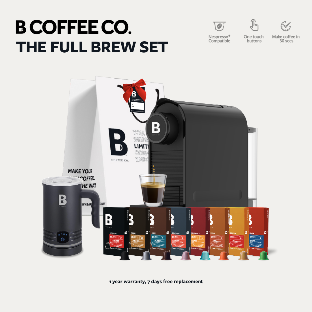 
                  
                    B Coffee Co. Freshman Core Full Brew Set, Coffee Machine with Varsity Frother & Discovery Pack
                  
                