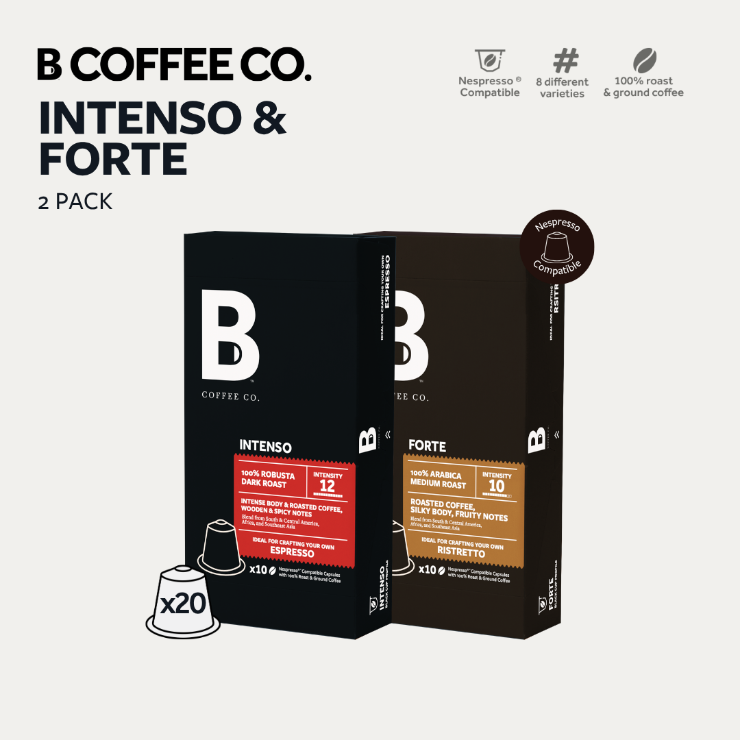 
                  
                    B Coffee Co. Intenso & Forte Nespresso Compatible Coffee Capsules 10 Pods per Pack
                  
                