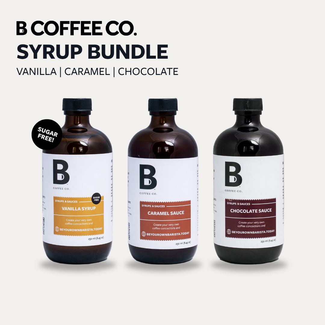
                  
                    B Coffee Co. Syrup Bundle 250mL - Sugarfree Vanilla Syrup, Chocolate Sauce, Caramel Sauce
                  
                